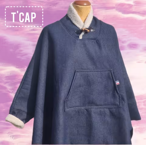 Poncho Jean été ou hiver (doublé fausse peau de mouton)