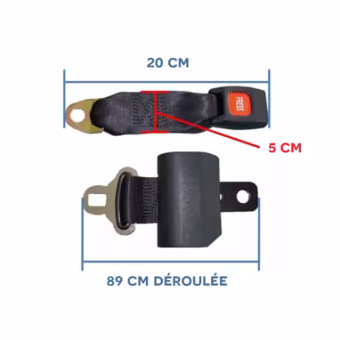 Ceinture de sécurité 2 points rétractable 1000 x 50 mm